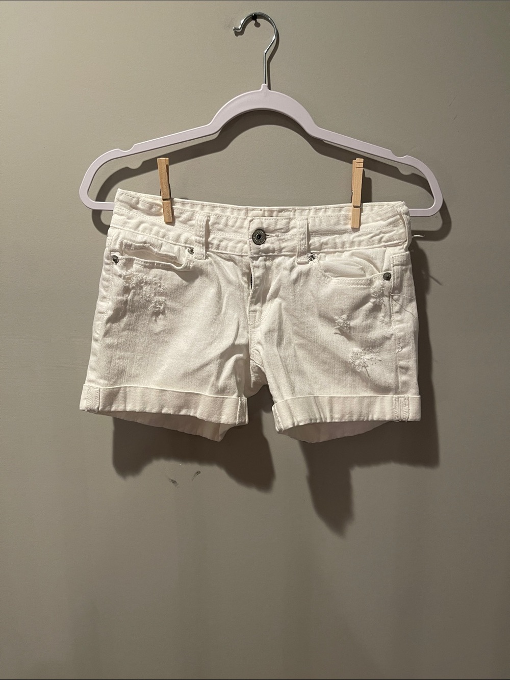 Aeropostale White Cuffed Denim Shorts